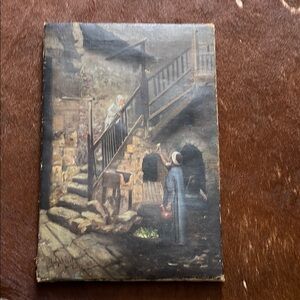 Signed and dated 1888 Rustic Staircase Scene Canvas Art